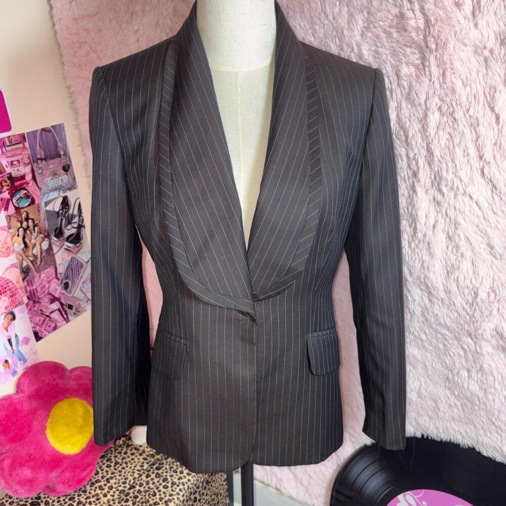 Anne Klein black blazer with blue pinstripes